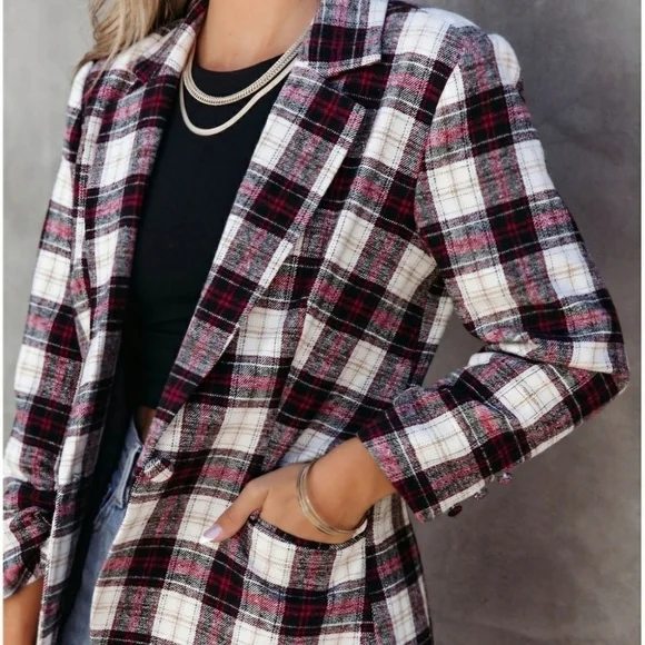 FATE BIG APPLE DREAMS PLAID FLANNEL LIKE WOOL BLEND BLAZER - NWT - MEDIUM - Picture 3 of 13